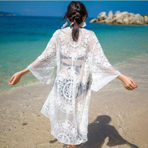 Summer beach long cover up women swimming wear lace cover-ups see through mesh beach wear dress bikini cover swimming suit dress