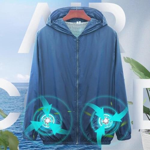 Summer Outdoor Unisex Cooling Fan Long Sleeve Hooded Jacket Sun protection clothing Working Top Coat Fishing Shirt Jacket