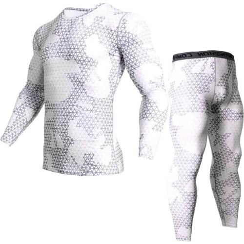 Mens Sports Running Set Compression Shirt + Pants Skin-Tight Long Sleeves Fitness MMA 3D Training Clothes Gym Yoga Suits