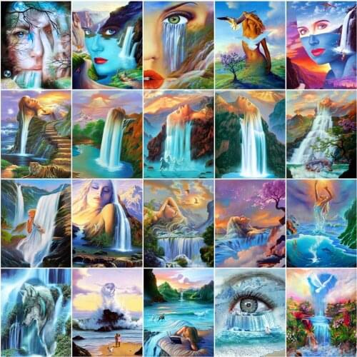AZQSD Paint By Number Waterfall Landscape Drawing On Canvas Picture By Numbers White Gift Kits Handpainted Gifts
