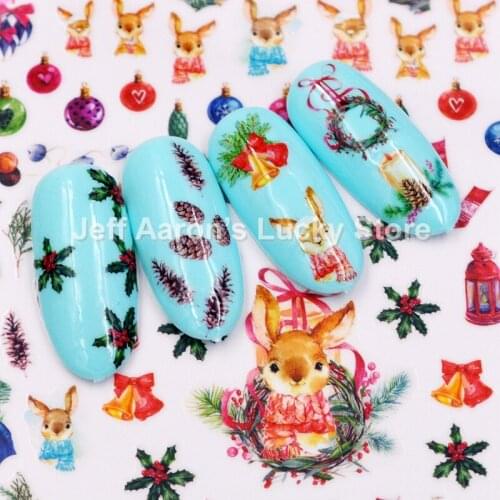 5 sheets lot self-adhesive Christmas nail sticker decals for nail art tips decorations manicure fake nails accessoires tool HOT