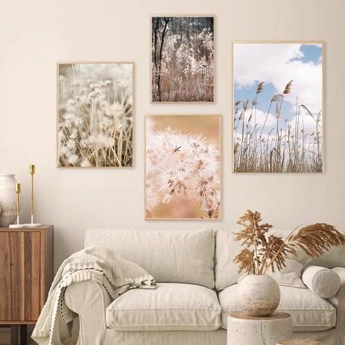Wall Art Canvas Painting Beige Reed Dried Flower Plants Nordic Posters Prints Landscape Wall Pictures For Living Room Decor