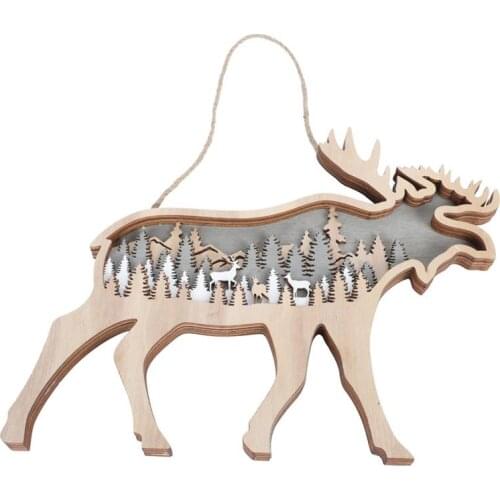 JOYLIVE Wall Hanging Decor Forest Animal Pendant Carved Wooden Home Decor Christmas Decoration 2021 New Ornament