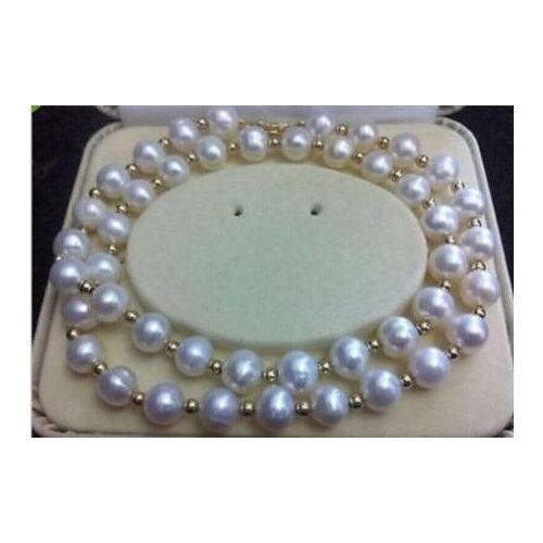 Free shipping Noble jewelry natural 9-10mm Australian south seas white pearl necklace 19INCH