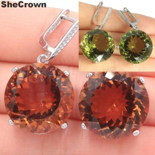 35x20mm Deluxe Big Round Gemstone 20mm 16g Created Color Changing Spinel Zultanite Womans Dating Silver Pendant Earrings