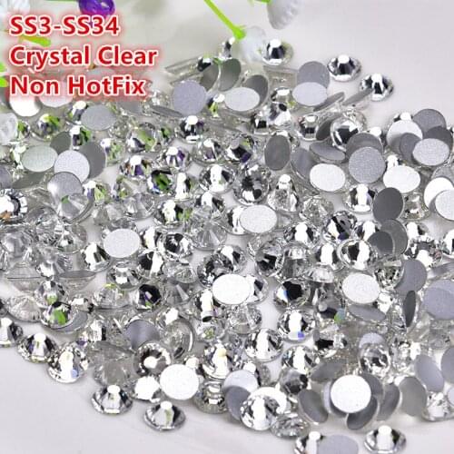 Glass Rhinestones Clear Crystal SS3-SS34 Non Hot Fix FlatBack Strass Sewing & Fabric Garment Rhinestone Nail Art Decorations DIY