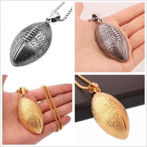 Top Quality Heavy Silver Color/Gold Rugby Design Stainless Steel Men Boys Pendant Necklace Hot Jewelry Free Box Chain 24"*3mm