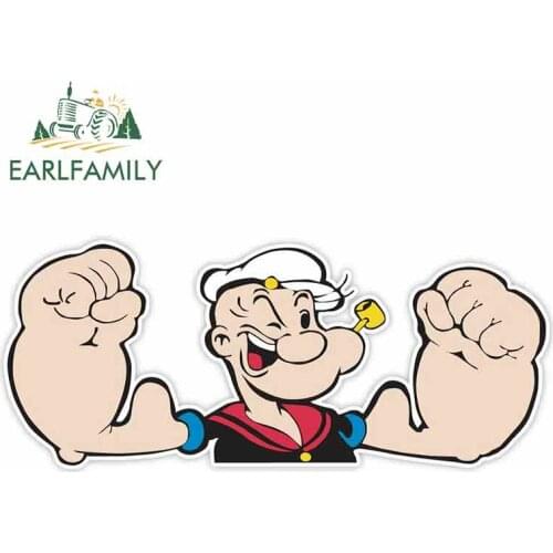 EARLFAMILY 15cm x 6.6cm for Popeye The Sailor Man Funny Car Stickers RV VAN 3D DIY Fine Decal Waterproof Anime Truck Graphics