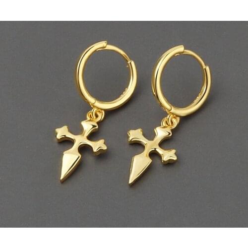 Binmonray 925 Sterling Silver Simple Cross Pendant Earrings Personality Trend Women Mens Gothic Punk Rock Style Earring Jewelry