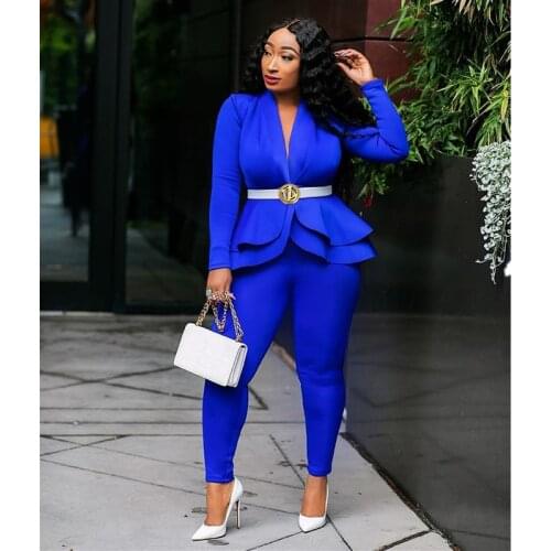 Autumn Ruffle blazer and pants set for women Two Piece Set OL Work Office White business suits combinaison femme white