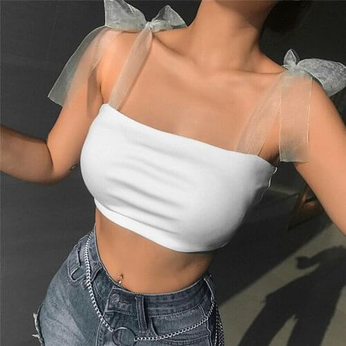 Women Sexy Summer White Camis Crop Top Lace Up Strap Girls Short Vests Party Clubwear Lady Tank Tops Daily Femme Tanks 2019