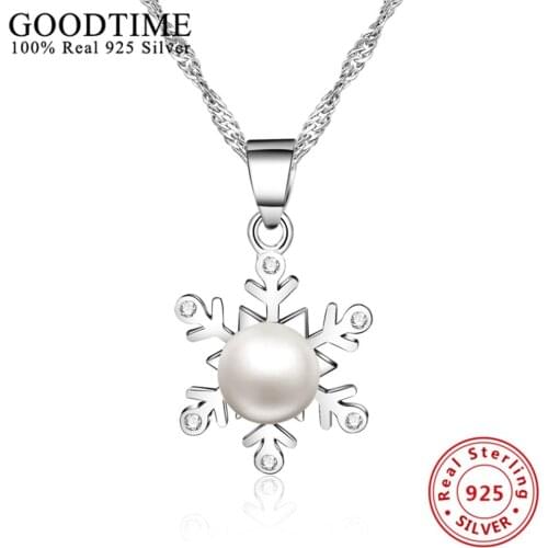 Necklaces 100% Real Pure 925 Sterling Silver Snowflake Pendant Necklace Natural Pearl Necklaces & Pendants Colares Gifts AJN125