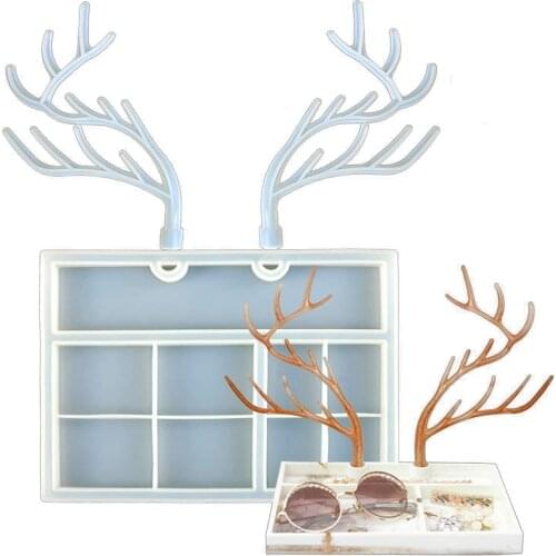 2Pack Resin Molds, Deer Horn Mold with Jewelry Organizers Epoxy Resin Mold,DIY Cosmetics Tray Resin Casting Molds