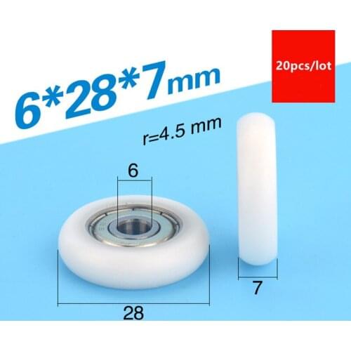 20pcs circular arc plastic coated bearing 626ZZ 626 6*28*7mm low noise guide wheel POM nylon wrapped roller wheel
