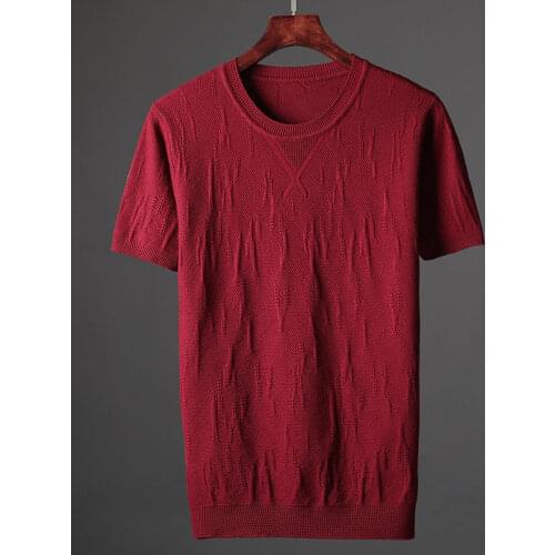 2021 New Fashion Spring Summer Men Cotton Short Sleeves Sweater Solid Pullover Male Plus Size T Shirt Slim Fit Knitted Tees W102