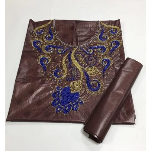 African Best Quality Dubai Atiku Fabrics Best Bazin Riche Lace Fabric Beads Stones Neck Designs Textiles 3Meter+2Yards For Dress