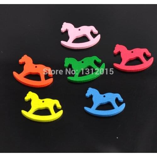 2 Holes Mixed Cartoon horse Dyed Wooden buttons For Sewing Scrapbooking Crafts 100pcs 26x20mm MZ467