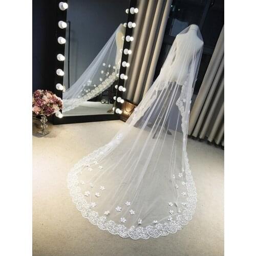 JIN IS YARN Romantic Long Wedding Veil 3 M One Layer Lace Tulle Bridal Veils With Comb Woman Bridal Party Wedding accessories