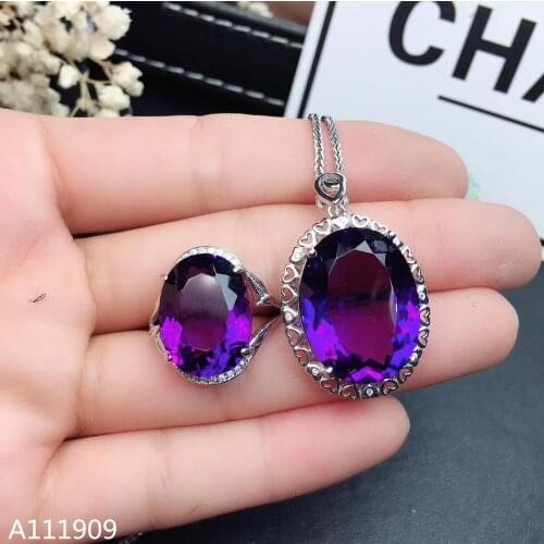 KJJEAXCMY boutique jewelry 925 sterling silver inlaid Amethyst necklace pendant ring Womens Suit luxurious