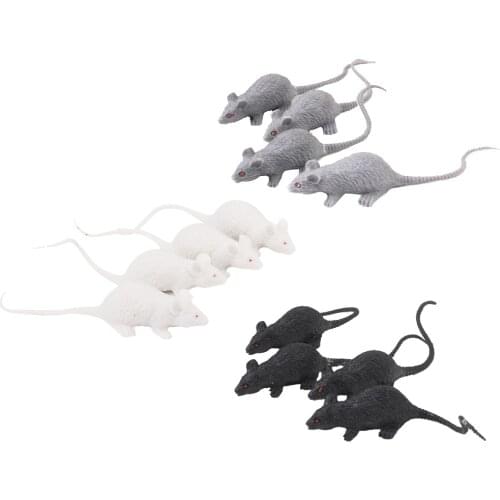 Pack of 12 Plastic Fake Rat Mouse Mice Toy, Set of 3: Black, Gray, White. Prank Joke Scary Trick Bugs for Party Halloween