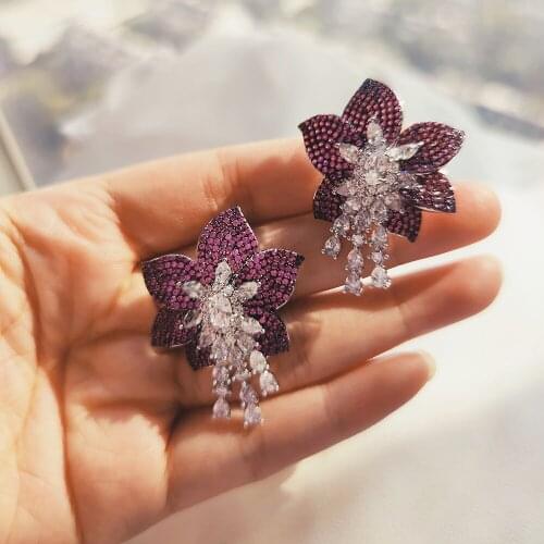 Beautiful Fuchsia Flower Earrings for Dinner Party Jewelry Luxury Color Jewellery Wheat ears Big Drop Earring for Women