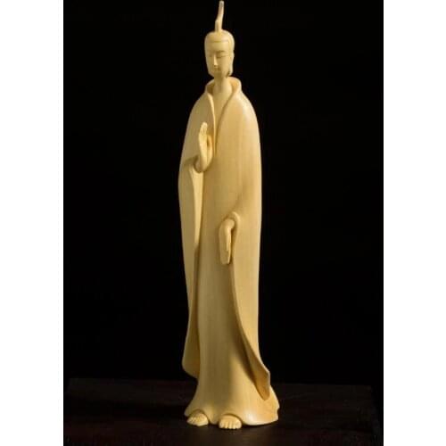 Creative Wood Carved Taoism Statue, Chinese Ornaments, Northern Wei Dynasty Buddha Room Decoration
