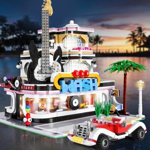 Creative City Street View Villa Guitar House Creator Modern Store Party House Toys Building Children Birthday Gift For Children