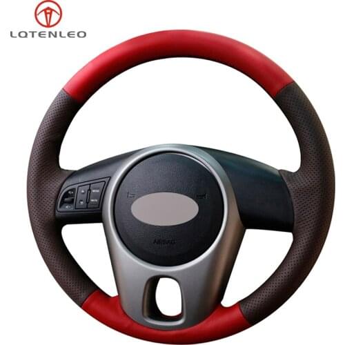 LQTENLEO Red Coffee Leather Car Steering Wheel Cover For Kia Forte 2008-2017 Soul 2009-2013 Rio 2009-2011 Venga Shuma 2009-2015