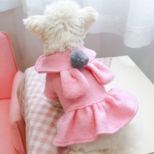 Cute Dog Clothes Cat Dog Coat Pink Princess Girls Coat Jacket Rabbit Ears Designs Woolen Dog Dress Jacket For Small Dogs Yorkie