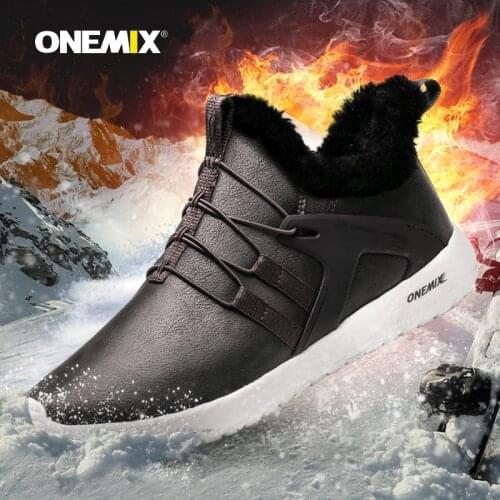 ONEMIX Men Winter Boots Suede Leather Fur Waterproof Sneakers Outdoor Lightweight Running Shoes Zapatillas de Correr Masculinas