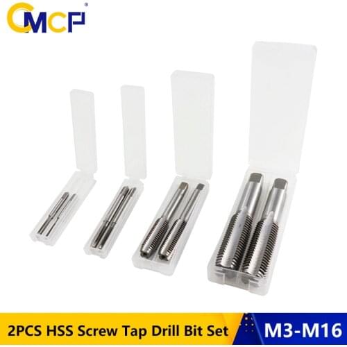 CMCP 2pcs M3 M4 M5 M6 M8 M10 M12 M14 M16 HSS Screw Tap Drill Bit Set Metric Thread Tap Straight Flute Plug Tap Hand Tools