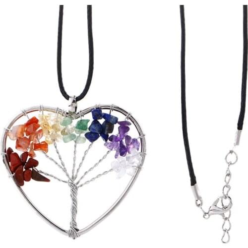 New Girls Rainbow 7 Chakra Tree Of Life Quartz Pendant Necklaces Women Natural Stone Wisdom Tree Choker Necklace Jewelry Gift