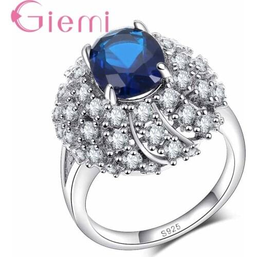 New Tide 925 Sterling Silver Jewelry Wholesale AAA Cubic Zirconia Shinning Blue Wedding Engagement Rings Free Shipping