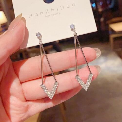 New Fashion Diamond Dangle Drop Korean Earrings For Women Geometric Crystal Gold Earring Wedding 2021 kolczyki Jewelry