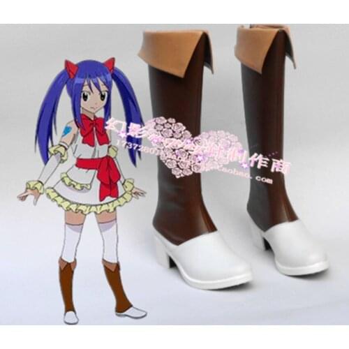 Fairy Tail Wendy Marvell Brown Long Hallween Cosplay Shoes Boots H016