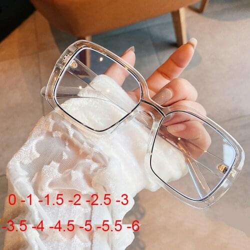 Transparent Computer Glasses Frame Women Men Anti Blue Light Square Eyewear Oversized Clear Shades Myopia Glasses -1 -2 -3 -4 -5