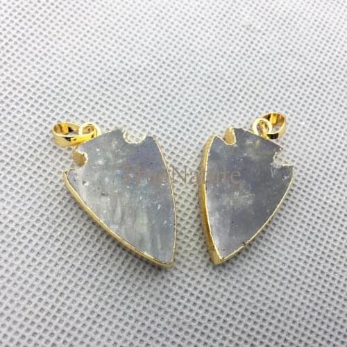 Wholesale Labradorite Charms Gold Electroplated Arrowhead Type Charms For Decoration In 30*20 mm PM4343