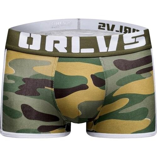 ORLVS Brand Male Panties Breathable Boxers Cotton Men Underwear U convex pouch Sexy Underpants camouflage Homewear Shorts