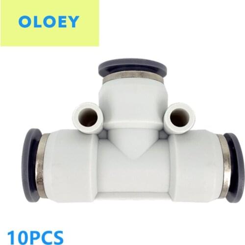 10PCS PE Pneumatic fittings OD:4 6 8 10 12mm 3-way “T”Type mounting plastic tube connector Push In Tee