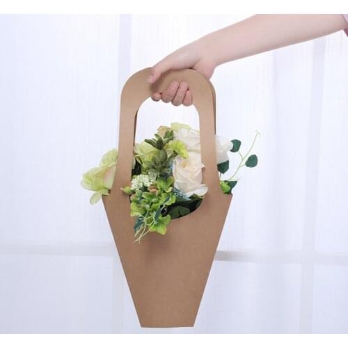 10Pcs Kraft Paper Portable Flower Bag Holiday Gift HandBag Flower Plant Bouquet Gift box packaging Childrens Day Tote Bag
