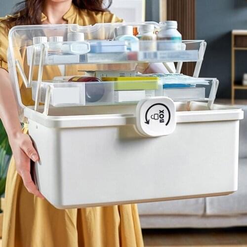 Portable First Aid Container Clear Plastic Medicine Storage Box Large Capacity Family Emergency Kit Storage Organizer
