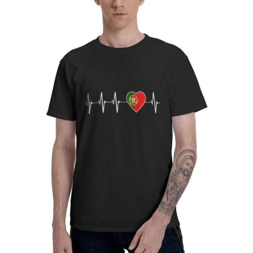 Portuguese Heartbeat Tshirts Men Stylish Tees Top 100% Cotton T Shirt Short Sleeve I Love Portugal Country Flag Heart T-shirts