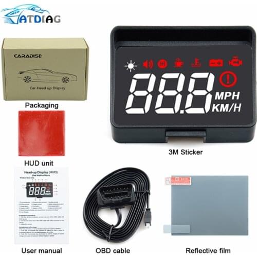 A100S With Lens Hood Windshield Projector OBD2 II EUOBD Car HUD Head Up Display Overspeed Warning System Voltage Alarm