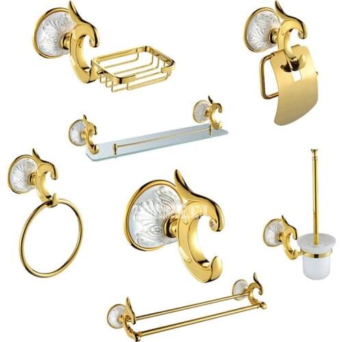Luxury Antique Gold Bathroom Hardware Hanger Set Towel Bar Hook Soap Paper Holder Brush Bathroom 7 Pieces Combination of Package