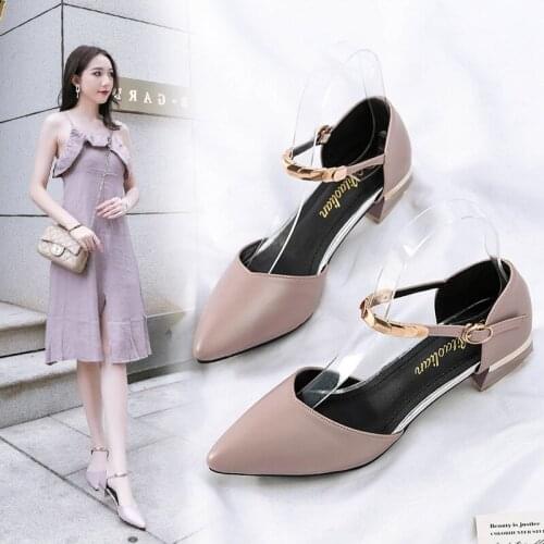 Metal decoration ankle strap women sandals pointed toe Mary Janes summer shoes female cover heels D'orsay sandalias mujer new
