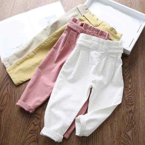 Girl Pants Kids Trousers Spring Autumn Clothes Children Pants for Baby Girls Casual Pants Solid White Ruffles