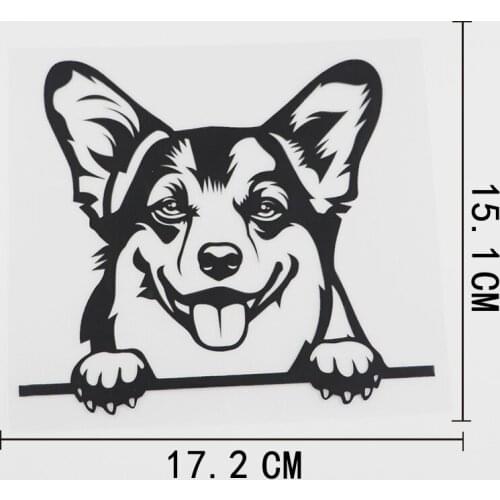 17.2CMX15.1CM Fun Pembroke Welsh Corgi Peeking Dog Vinyl Car Sticker Black/Silver 8A-0100