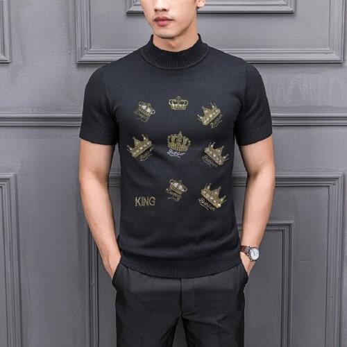Design New Hot Diamond Simple Summer Mens Sweater Comfortable Fabric Wool Pullover Trendy Knitted Short Sleeve