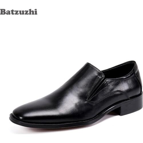 Batzuzhi Black Genuine Leather Dress Shoes Formal Leather Shoes Men for Men Business Slip-on zapatos de hombre, Big Sizes 38-46