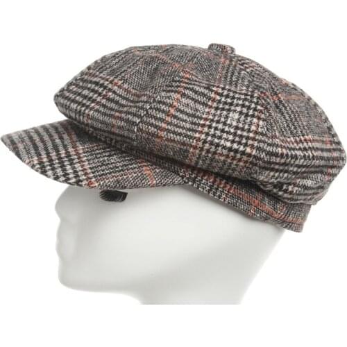 Octagonal cap Autumn Winter fashion British style lady Newsboy cap Lovers Leisure time line lattice outdoor cold proof hats